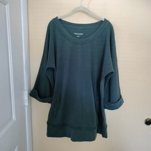 Soft Surroundings Peruvian Green Cotton Relaxed Sweatshirt Tunic L Lagenlook